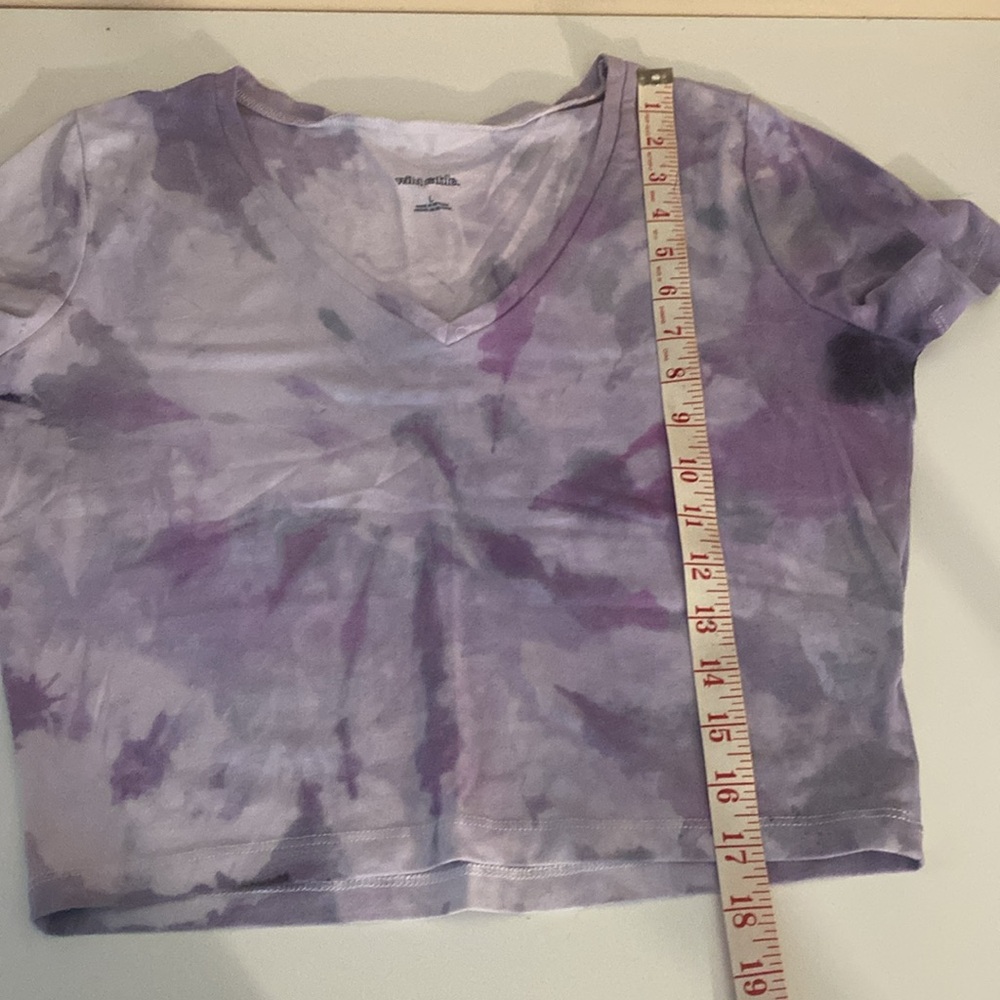 Wild Fable tie dye cropped v neck t shirt white purple faded look size L - Picture 5 of 5